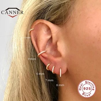CANNER Real 925 Sterling Silver Hoop Earrings for Women Round Circle Earring Zircon Piercing Earings personalized Trend Jewelry 1