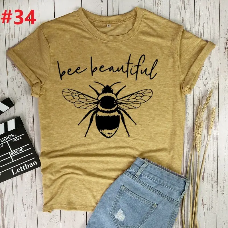 

Bee Beautiful Women T Shirt Graphic Tee Shirt Femme Clothing Summer Tops Kawaii Short Sleeve Top Camisetas Mujer