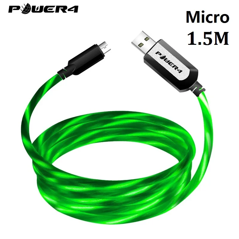 Micro-Green-1.5m-1pc Power4 два пакета Micro USB шнур 3,0 для Android телефонов зарядное устройство Реверсивный Micro светодиодный кабель USB для samsung быстрой зарядки Microusb - Цвет: Micro-Green-1.5m-1pc