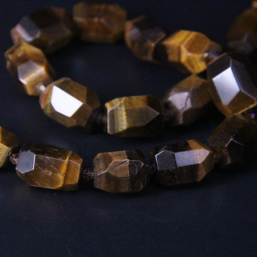 Ожерелье из натурального желтого камня тигровый глаз 15 5 дюйма/нитка|Бусины| |