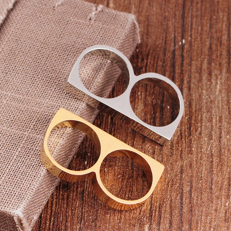 zhijia two finger rings man metal hard ring for party 2 fingers Ring Rebellious revolt personality Jewelry creative | Украшения и