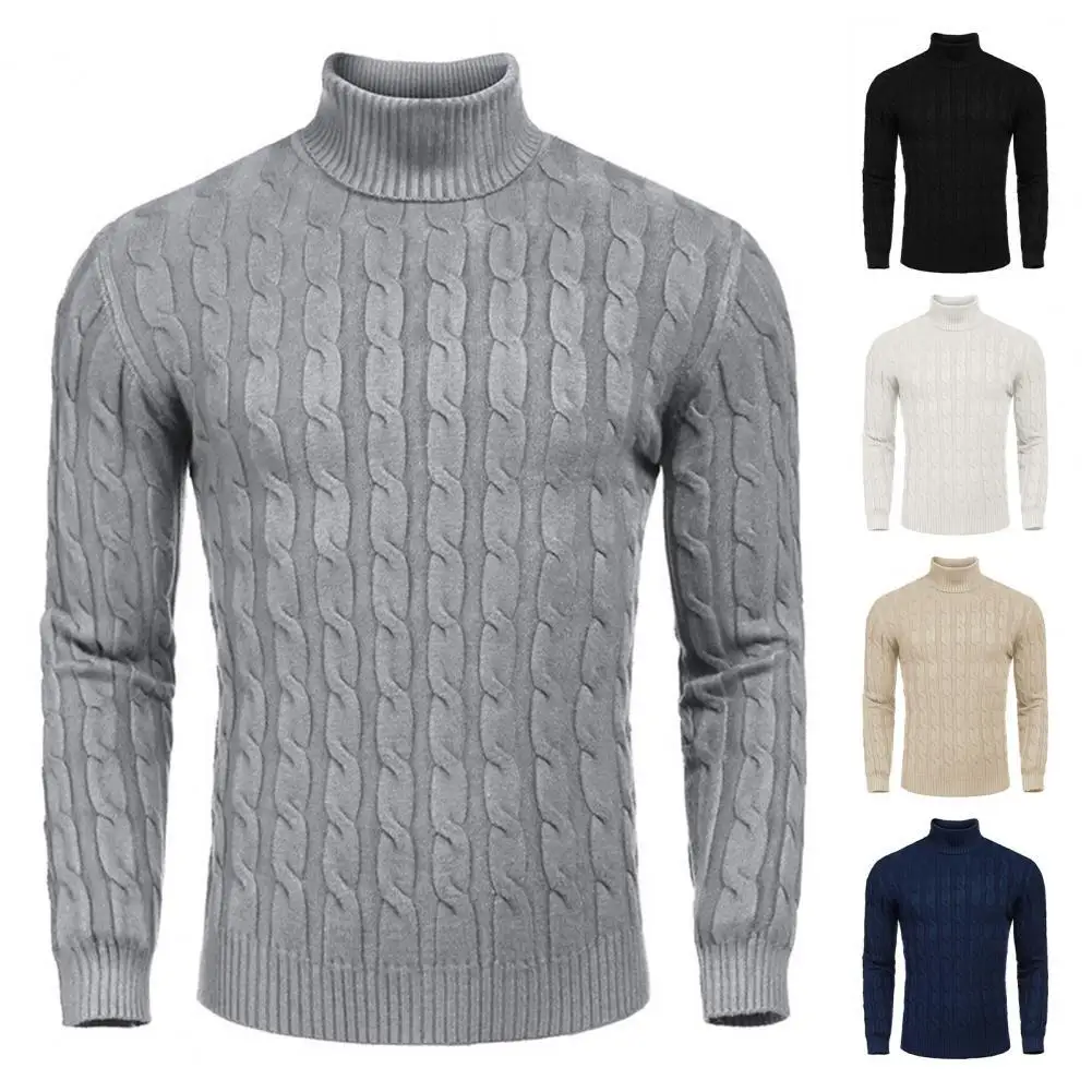 

Soft Men Pullover High Collar Warm Windproof Elastic Comfortable Fashion Autumn Winter Men Sweater Clothes for Vacation