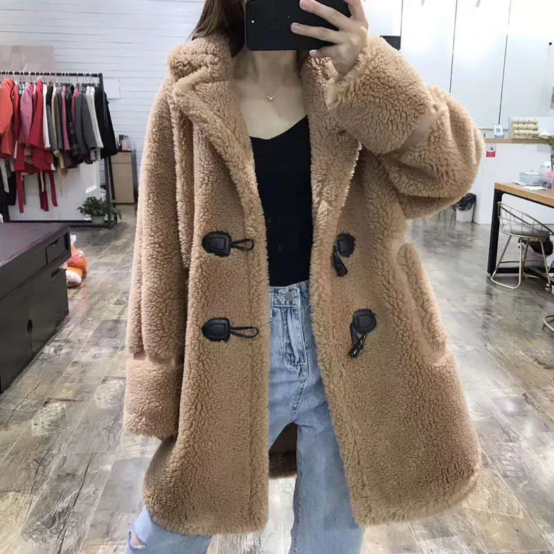 And Tops Womens Blouses Parka Wool Blends Fur Coat Plus Size Winter Clothes Women 2021 Real Price Long Jacket With Horn Button | Женская