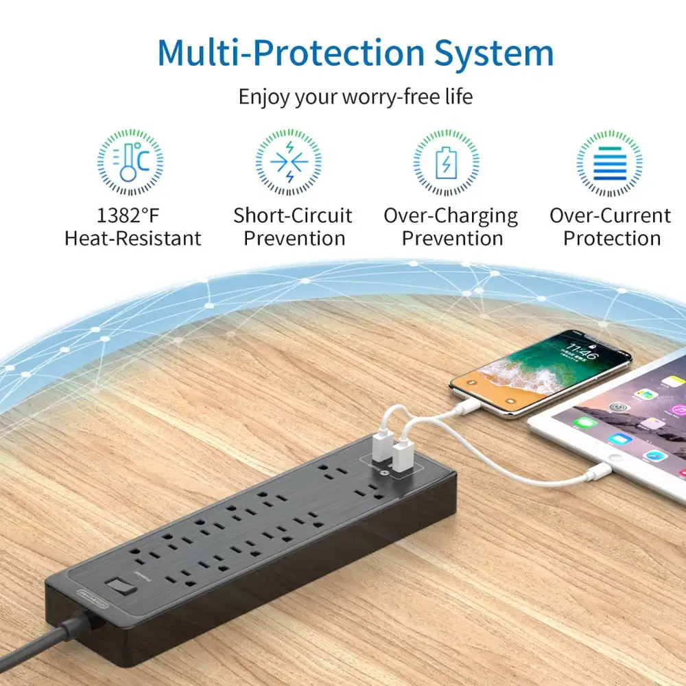 NTONPOWER US Power Strip Surge Protector Extension Cord 12AC Plug Multiple Outlets For Electricity Home Office Kitchen | Электроника