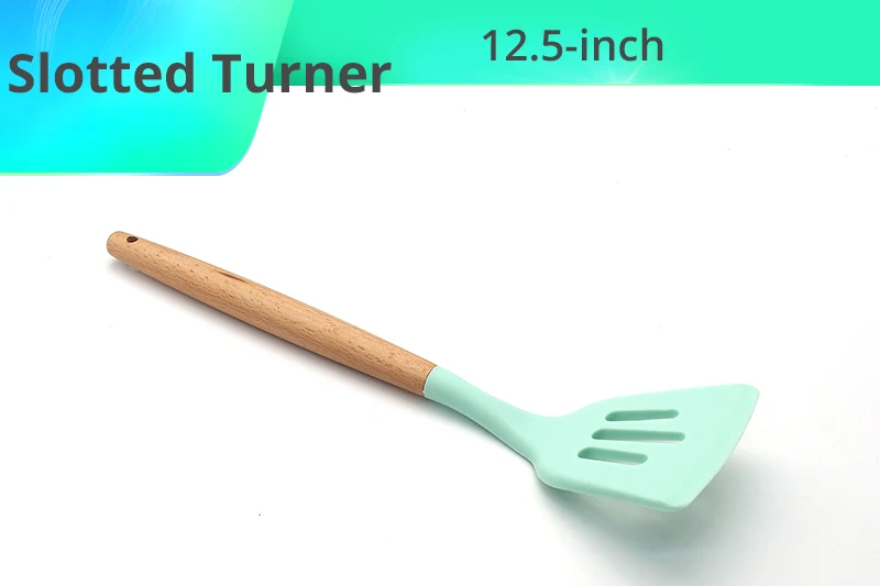 Slotted Turner Силиконовая кухонная утварь-деревянные ручки, антипригарная не царапающаяся и термостойкая кухонная посуда кухонные инструменты - Цвет: Slotted Turner
