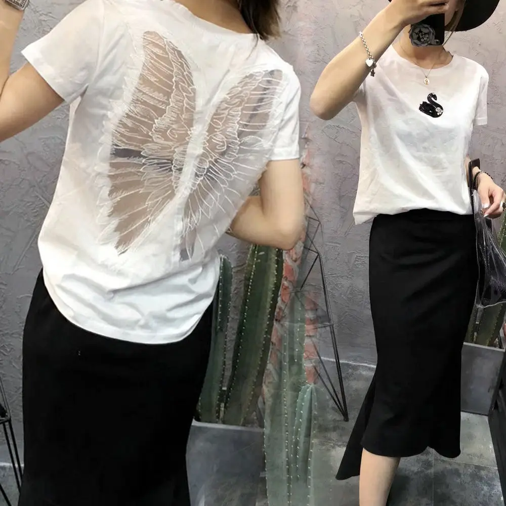 

Summer new Korean version loose super fire back hollow sexy top short sleeve T-shirt girl