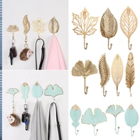 1pc nordic style goldgreen leaf shape wrought iron hook wall hanger hanging storage rack for towel clothes home organization