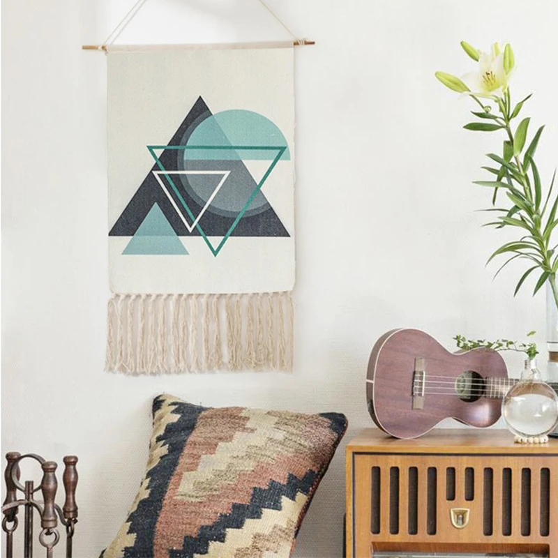 

Geometric Mandala Pattern Tapestry Hand-knitted Tassel Muslim Wall Hanging Tapestries Abstract Art Hanging Cloth Home Decorative