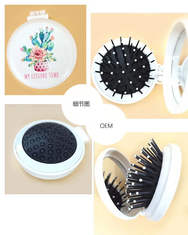 Flamingo Travel New Arrival Folding Comb Mirror Hair Brushes Airbag Massage Foldable Pocket Mini Round Easy-take Comb Hair Brush
