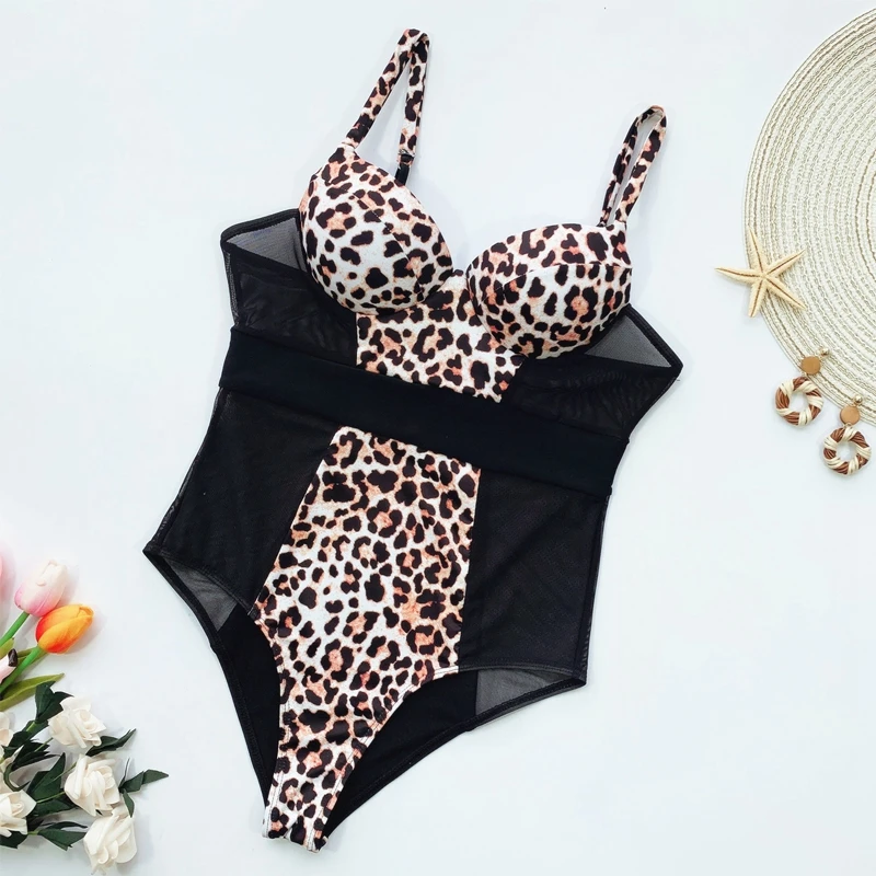 Купальник женский пуш-ап с леопардовым принтом цвет в ассортименте |
