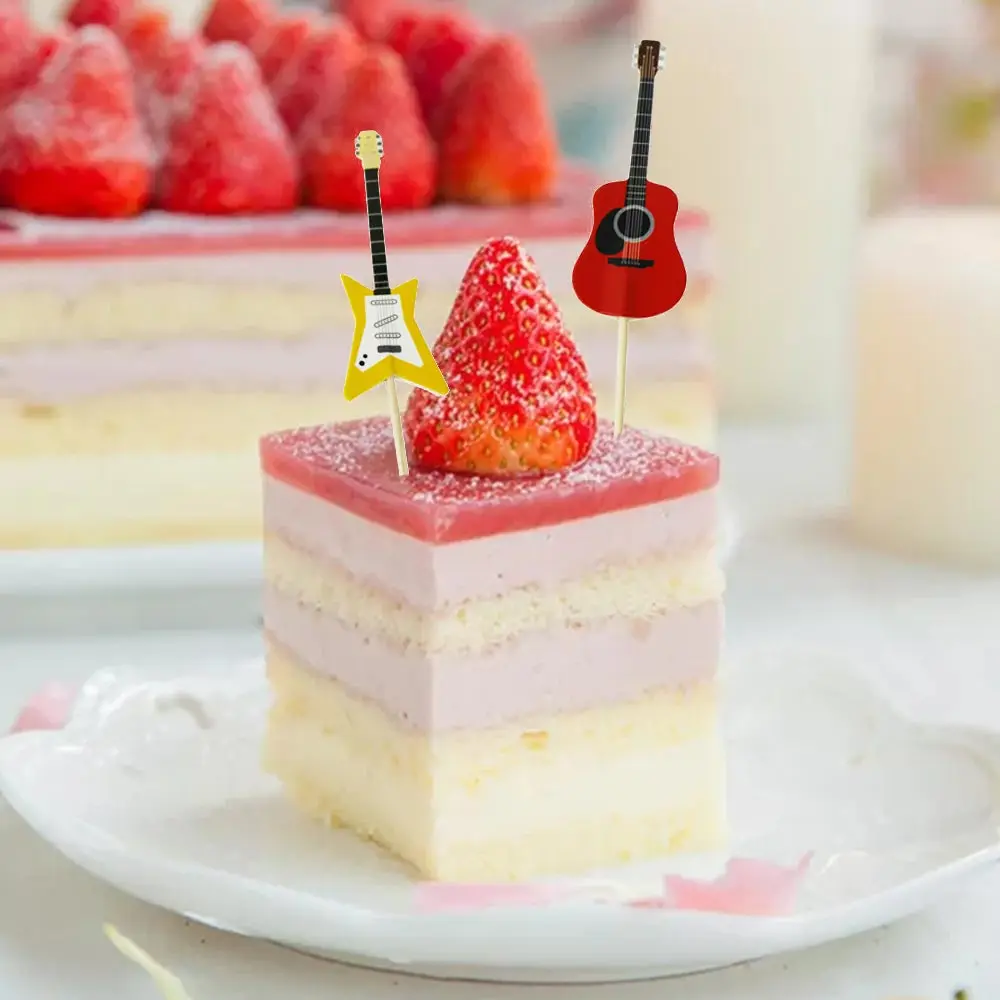 24pcs Guitar Musical Instrument Shape Cupcake Toppers Cupcake Decorating Tools Cake Flag for Baby Shower Boy Girl Party Supplies