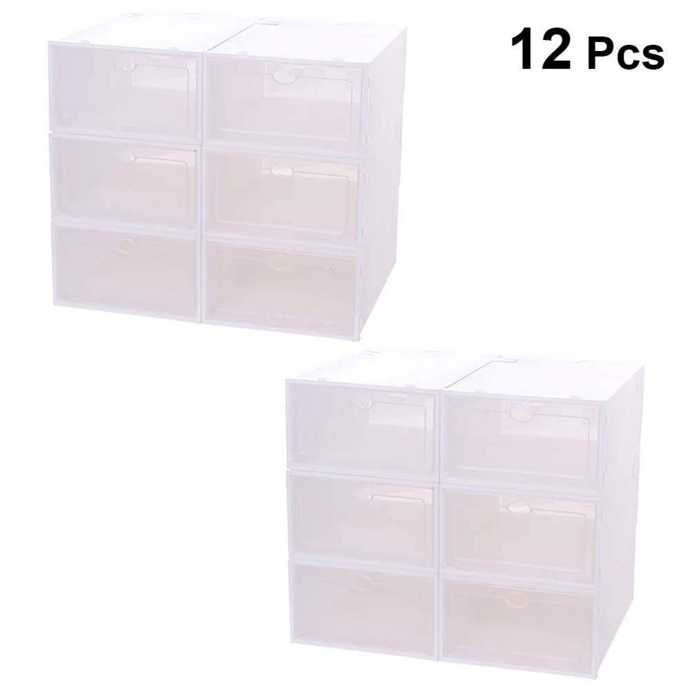 

12Pcs Stackable Shoes Box Thickened Transparent Shoes Storage Case Plastic Shoe Container for Men (White)