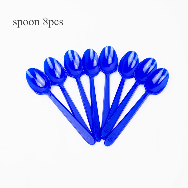 spoon 8pcs Вечерние одноразовые столовые приборы с рисунком акулы из мультфильма, бумажная тарелка, салфетка для чашек, детский душ, детские принадлежности для дня рождения, Декор - Цвет: spoon 8pcs