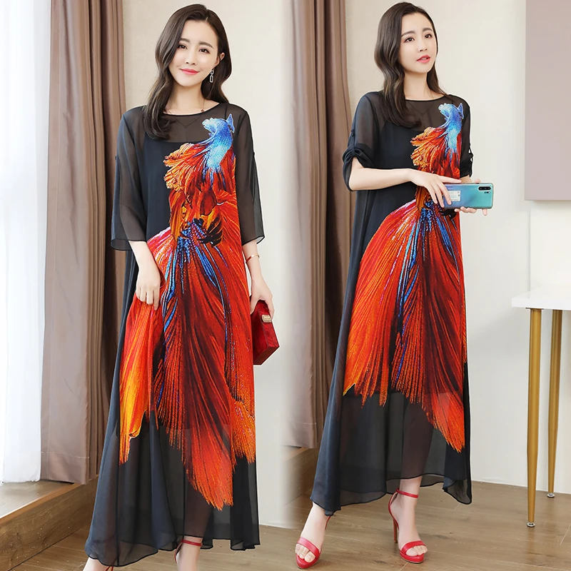 Винтажное шифоновое платье для женщин Новинка лета 2020 свободное пляжное с