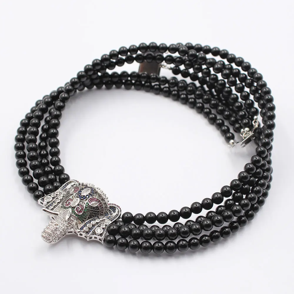 GG ювелирные изделия 18 ''-21'' 4 нити оникс ожерелье с кулоном в виде слона