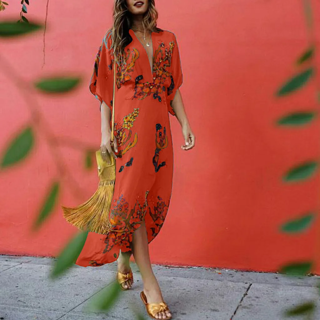 Повседневное женское Платье макси с цветочным принтом сексуальное элегантное