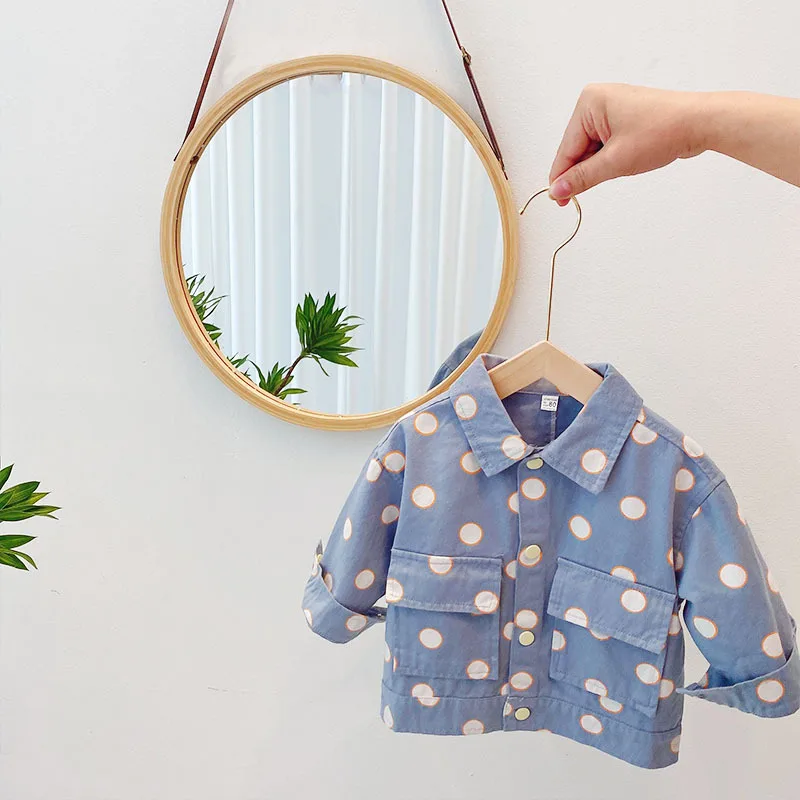 

Весенний детский модный Тренч с длинным рукавом и воротником с лацканами в горошек куртки для девочек верхняя одежда повседневные пальто ...