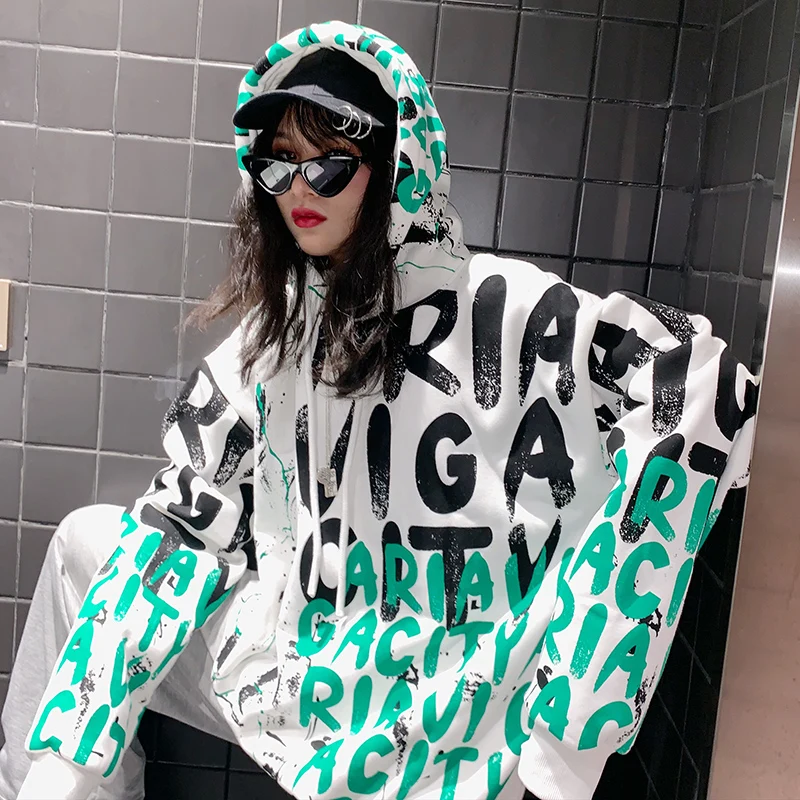 

Уличная одежда, Женская толстовка с капюшоном, бархатное пальто бойфренда, модные топы в стиле Харадзюку, женские свитшоты с капюшоном с над...