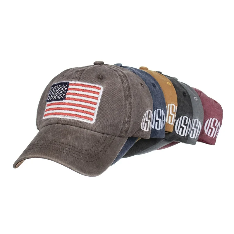 

Бейсболка унисекс с вышивкой и флагом США, удобная Регулируемая шляпа от солнца, однотонный солнцезащитный джинсовый козырек