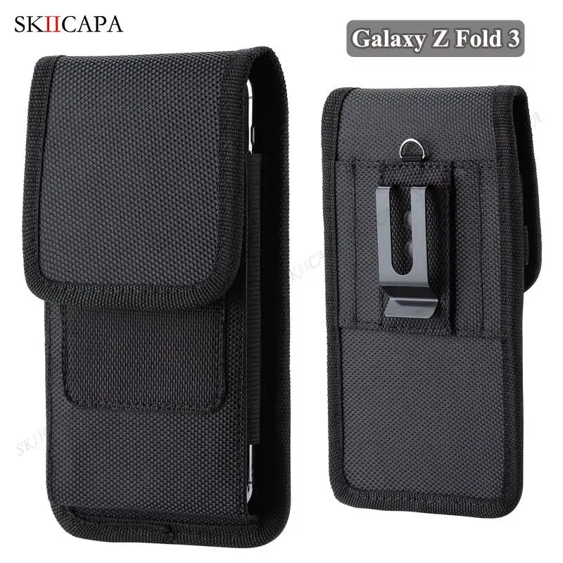

For Samsung Z Fold 3 5G Oxford Cloth Flip Case Phone Pouch For Galaxy Z Fold3 5G W22 Belt Clip Waist Bag Shockproof Phone Cover