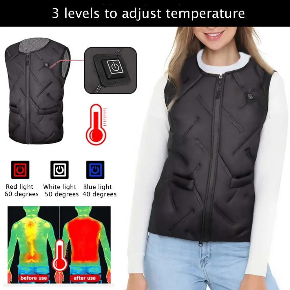 

Men Women USB Electric Heating Vest 5 Areas Winter Warm Jacket Suit With 3 Level Temperature Safety For Fishing Skiing Chothes