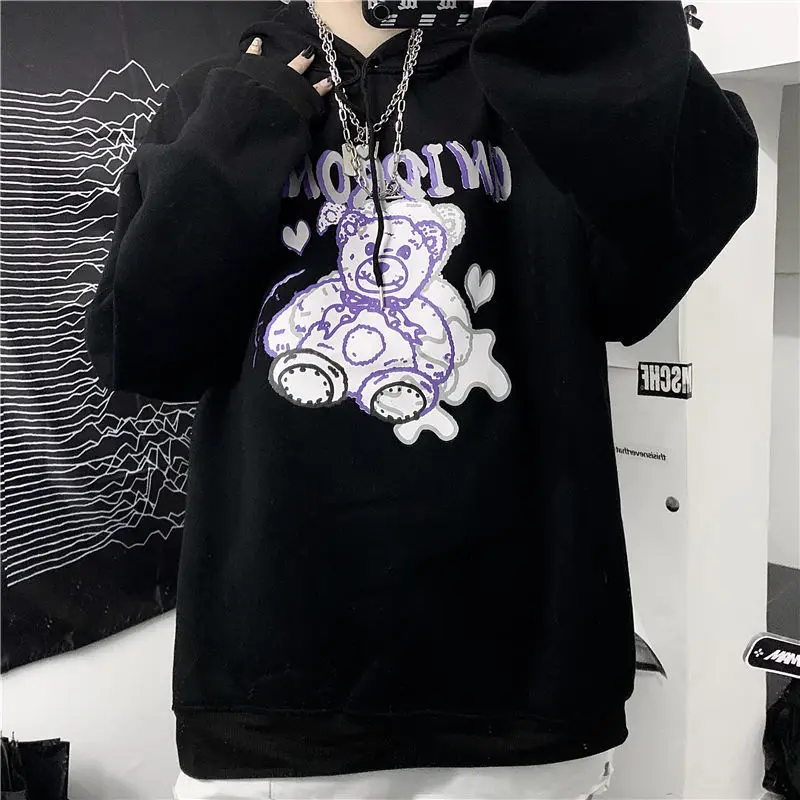 

New Bear Print Hoodie And Plush Thickened Sanitary Sweatshirt In Autumn And Winter 2020 Sudadera Mujer En*
