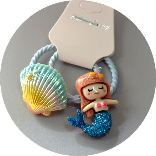 2PCS Cartoon Cute Disney Mermaid Princess Headwear Kids Elastic Hair Bands Children Ropes Girls Accessories Baby Headdress - купить по