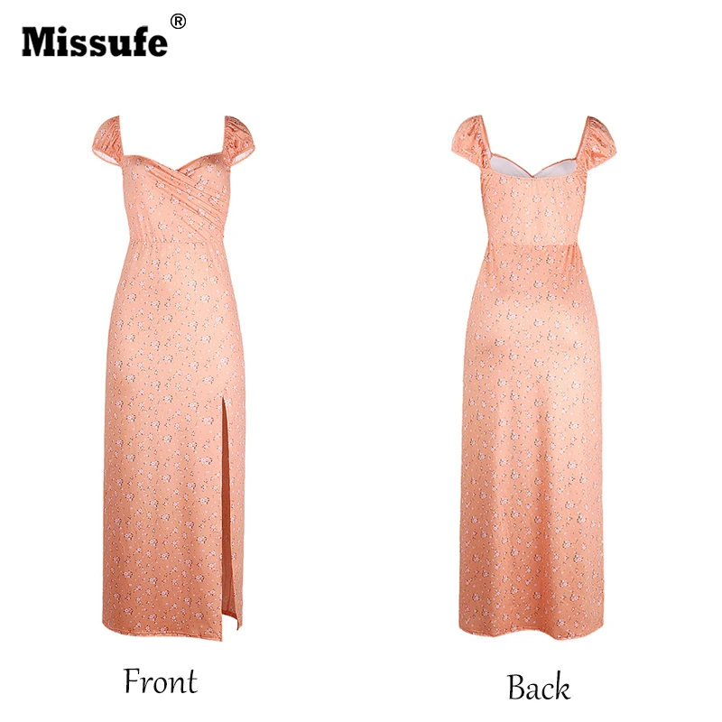 Missufe 2019 ретро цветочный принт Макси платье с v образным вырезом короткий Пышный