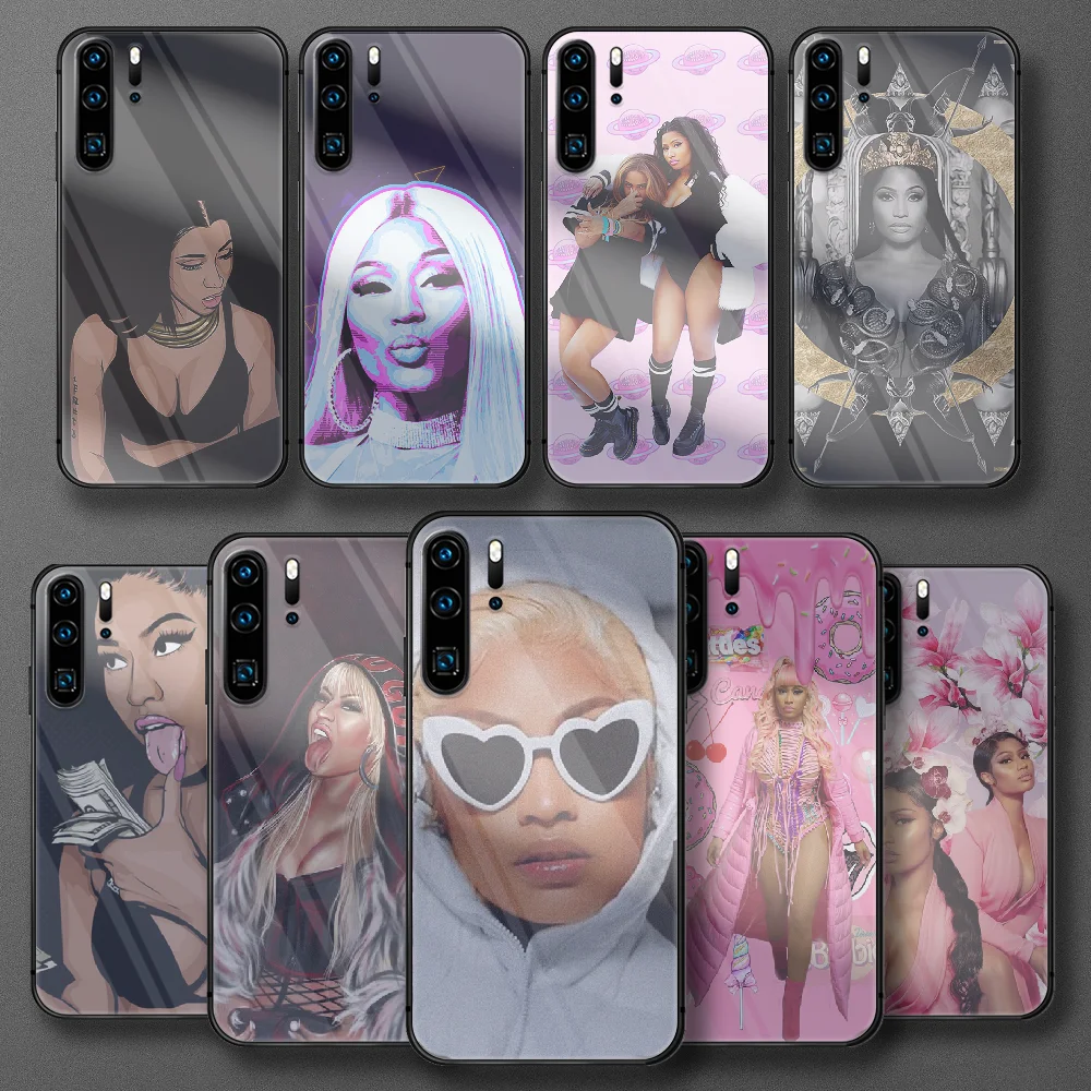 

Sexy Nicki Minaj Singer Tempered Glass Phone Case For Huawei Honor P 7 8 9 10 20 30 40 50 A X I Pro Lite Cover Painting Black