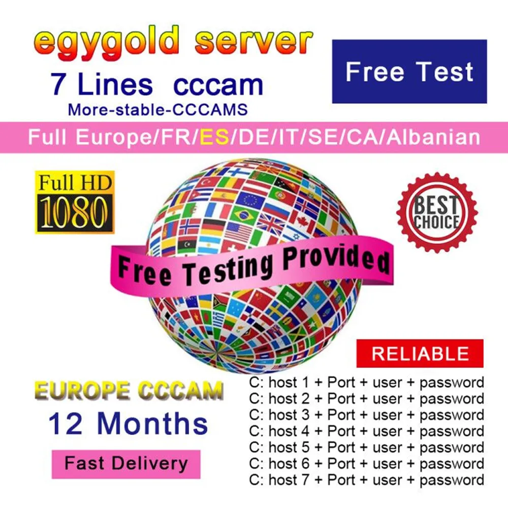 

CCCAM TV Receiver AV Cable line in europe cline egygold 7 lines Freesat ccam cline for DVB-S2 Gtmedia v8 nona V8 Honor