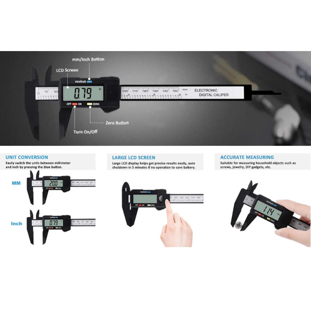 150mm LCD Digital Vernier Caliper Micrometer For Metalworking Woodworking Measurement Ruler | Инструменты