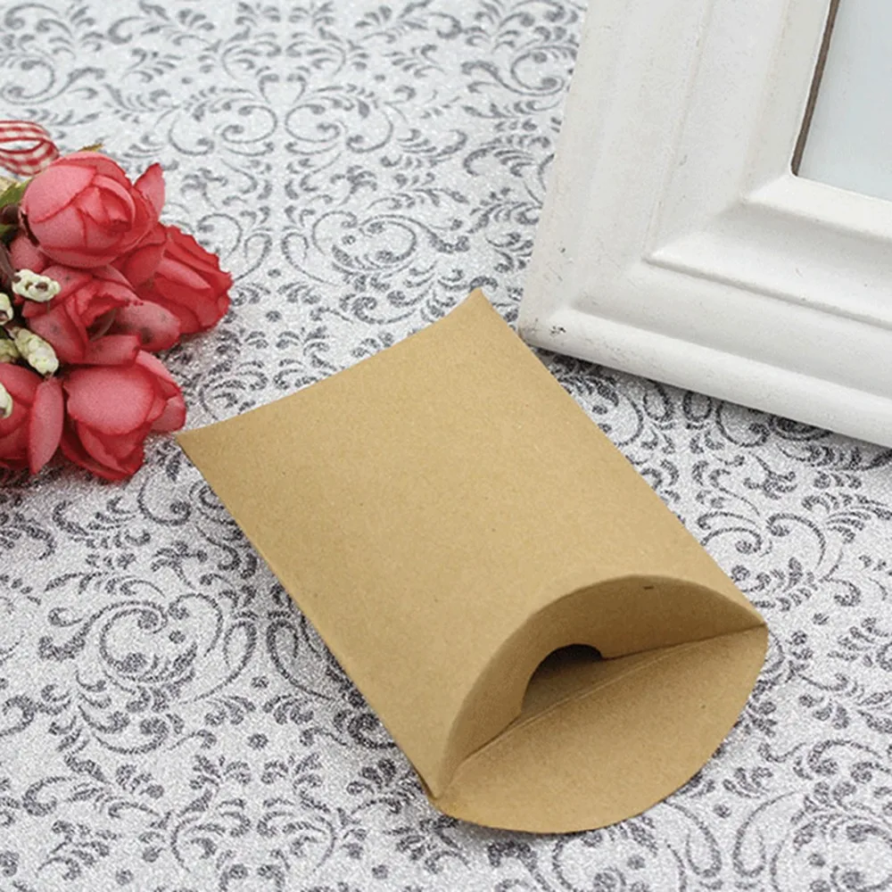 50PCS Kraft Paper Pillow Favor Box Wedding Party Favour Gift Candy Boxes Home Birthday Supply Diy | Дом и сад
