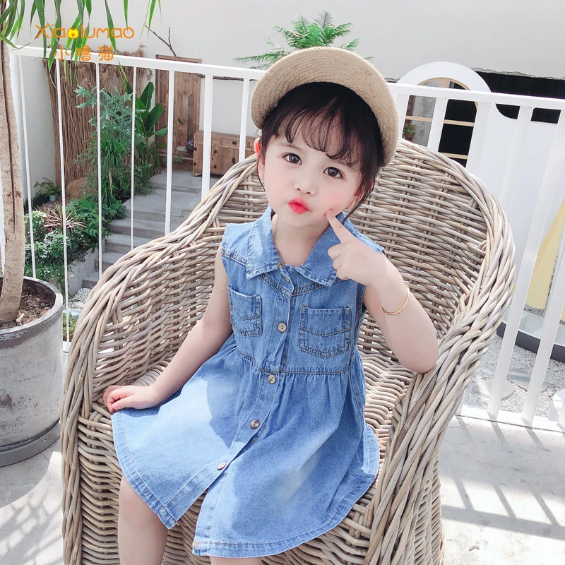 Denim dress sleeveless girls blue dresses girl tiktok clothes wholesale clothing Korean cotton summer 2020 kids frocks | Детская одежда