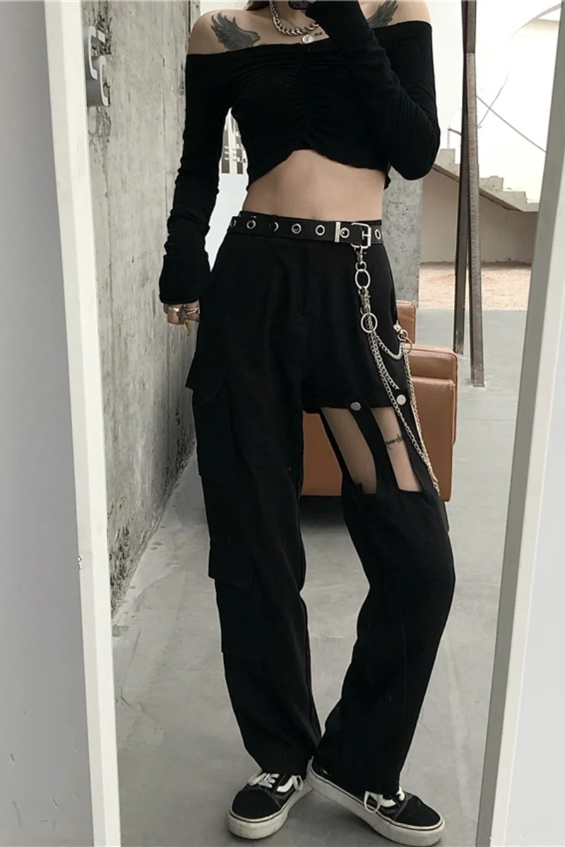 

Wide leg casual pants women's summer dark wind high waist corset design