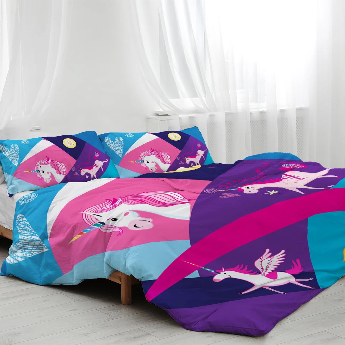 

Water Chestnut Unicorn Bedding Set 3pcs Duvet Cover Pillowcase 3D Customization Couple Bed Set Size Queen King Size Bedding Set