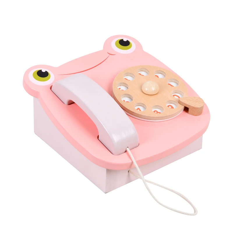 

Children's Wooden Telephone Toy Simulation Play House Pink Frog Educational Emotion Cultivation Toy Kids Gift