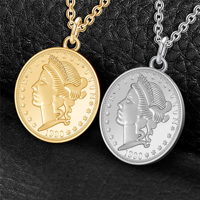 2019 новейший оригинальный дизайн 1990 PLUPIBUS UNUM ожерелье с кулонами в виде монет леди