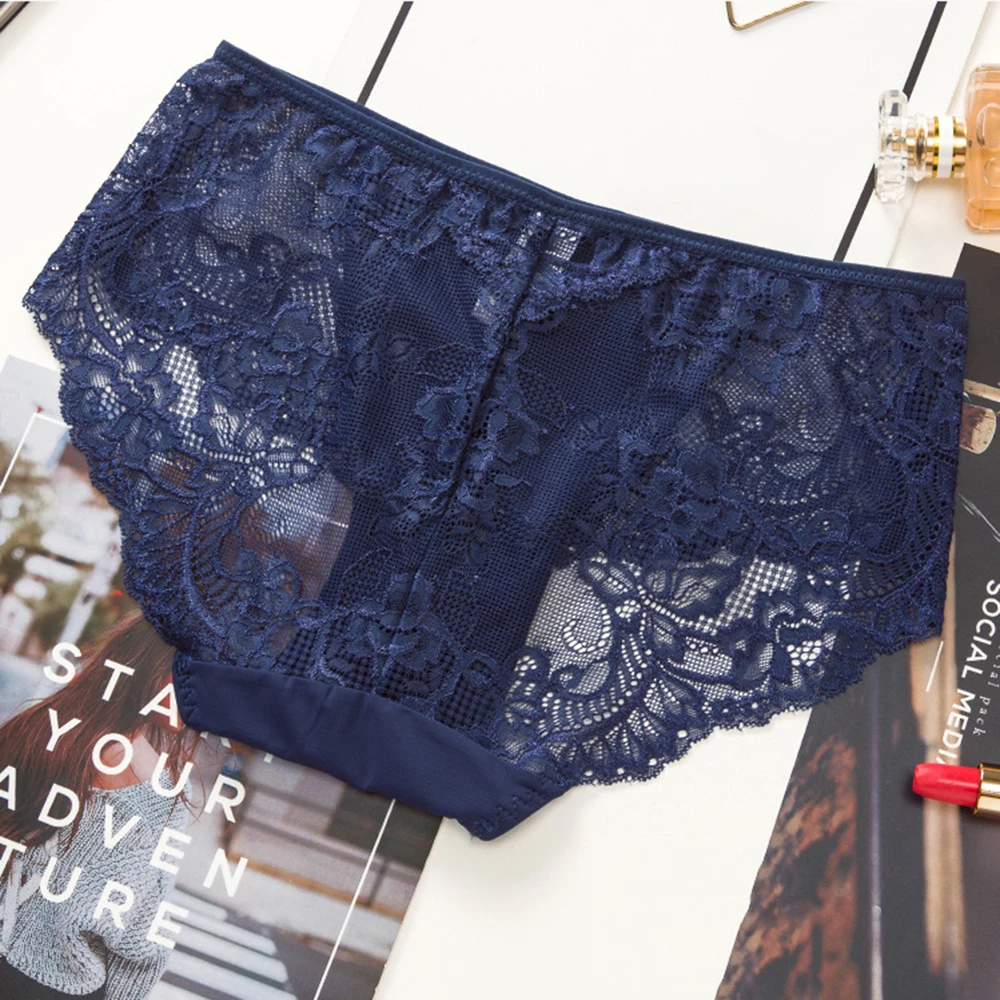 

New Mid-Waist Sexy Lace Panties Women Bowknot Hip Lift Briefs Female Transparent Temptation Ladies Seamless Underwear