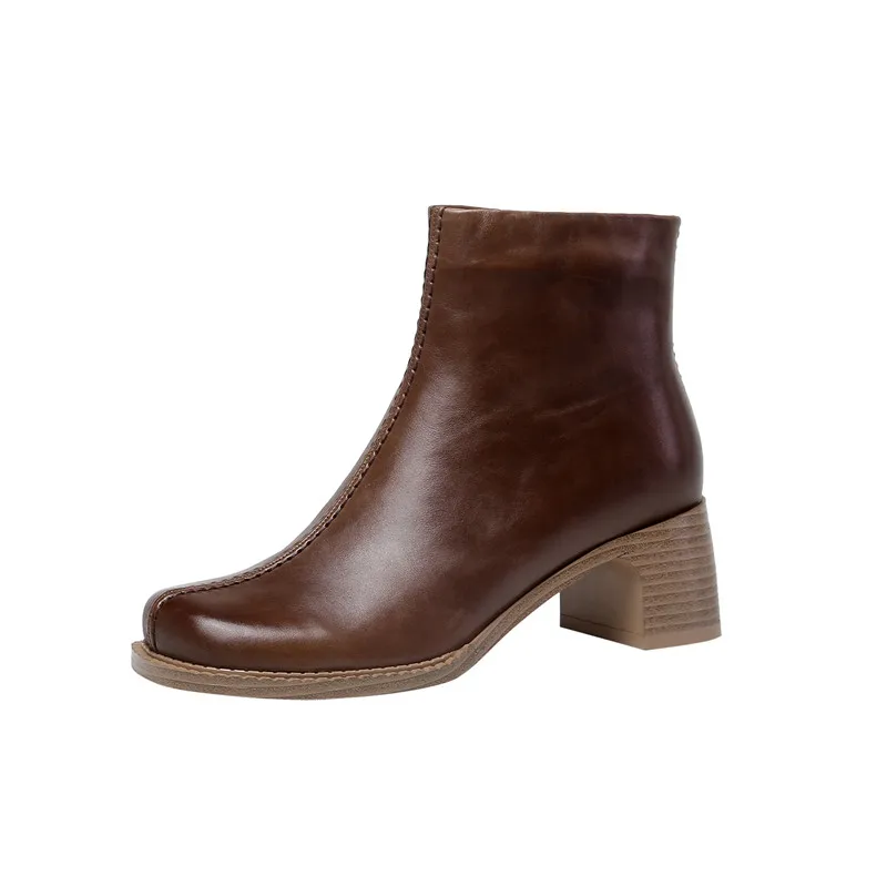 Женские ботинки на толстом каблуке MORAZORA черные однотонные из натуральной кожи с