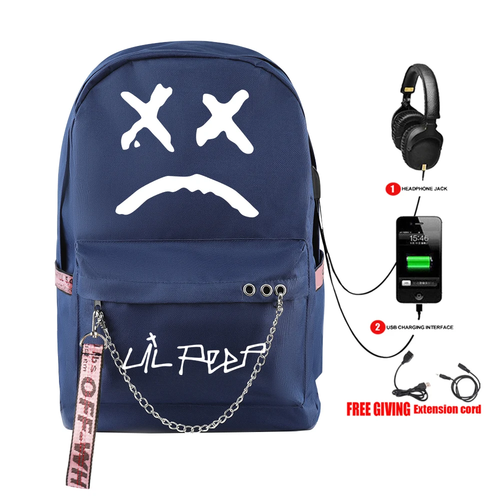 

2021 New Lil Peep Black Backpack for School Teenagers Girls Student Waterproof Canvas Bags USB Laptop Travel Backpacks Cool