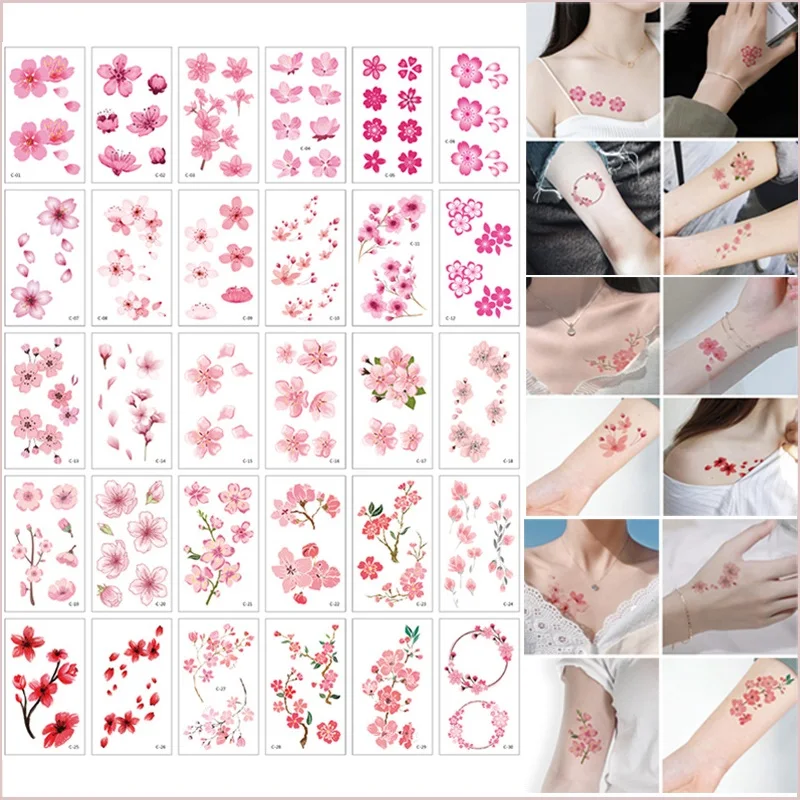 

30 pcs Waterproof Temporary Tattoo Sticker Cartoon Letter Flower Geometric Pattern Snake Dark Fake Tattoo Body Art Female Male