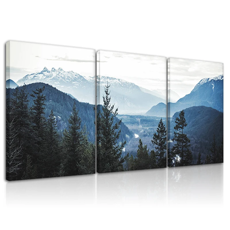 

Navy Blue Mountain Framed Wall Art Decoraion Picture for Living Room Ready To Hang Home Poster Landscape Modern Canvas Painting