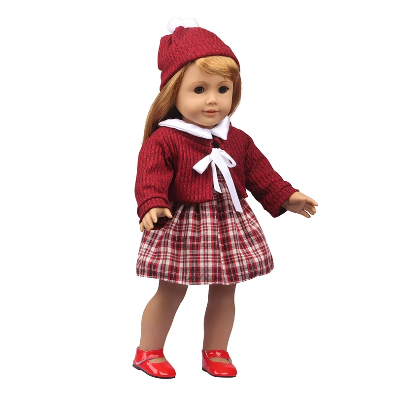 3 шт./лот модная шляпа пальто решетка платье костюмы подходит для 18-дюймовой куклы