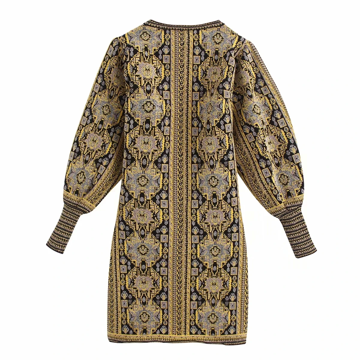 Женский Рождественский трикотаж платье с длинным рукавом желтое винтажное мини