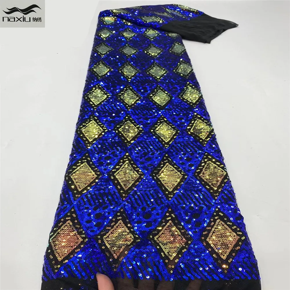 

Madison New arrivals African Royalblue Sequined Lace Fabric 2021 High Quality Lace Nigeria French Mesh Lace Fabric 5 Yards