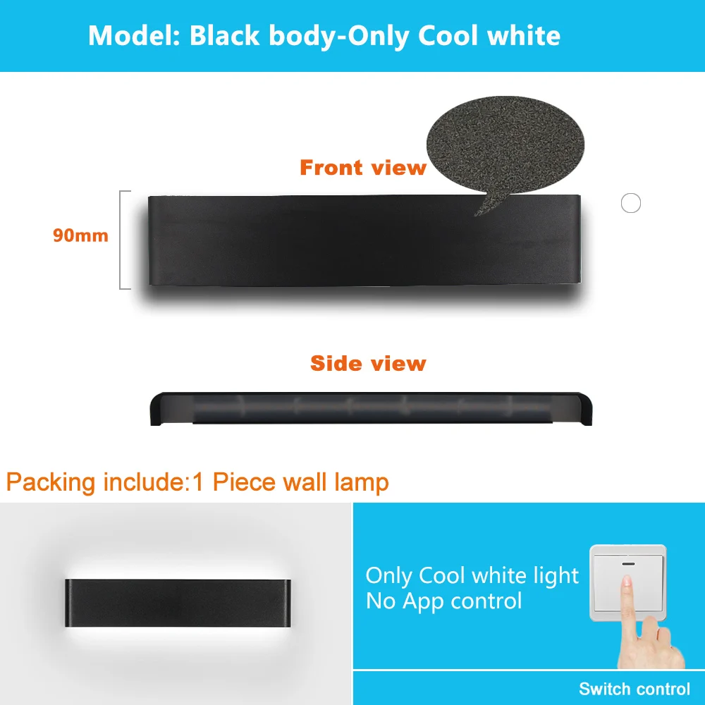 Black-Cool white Прямоугольная светодиодная настенная лампа, бра, умный дом, RGB, с регулируемой яркостью, приложение, дистанционное управление, Bluetooth, лампа для спальни, зеркальный светильник для ванной комнаты ZBD0001 - Цвет абажура: Black-Cool white