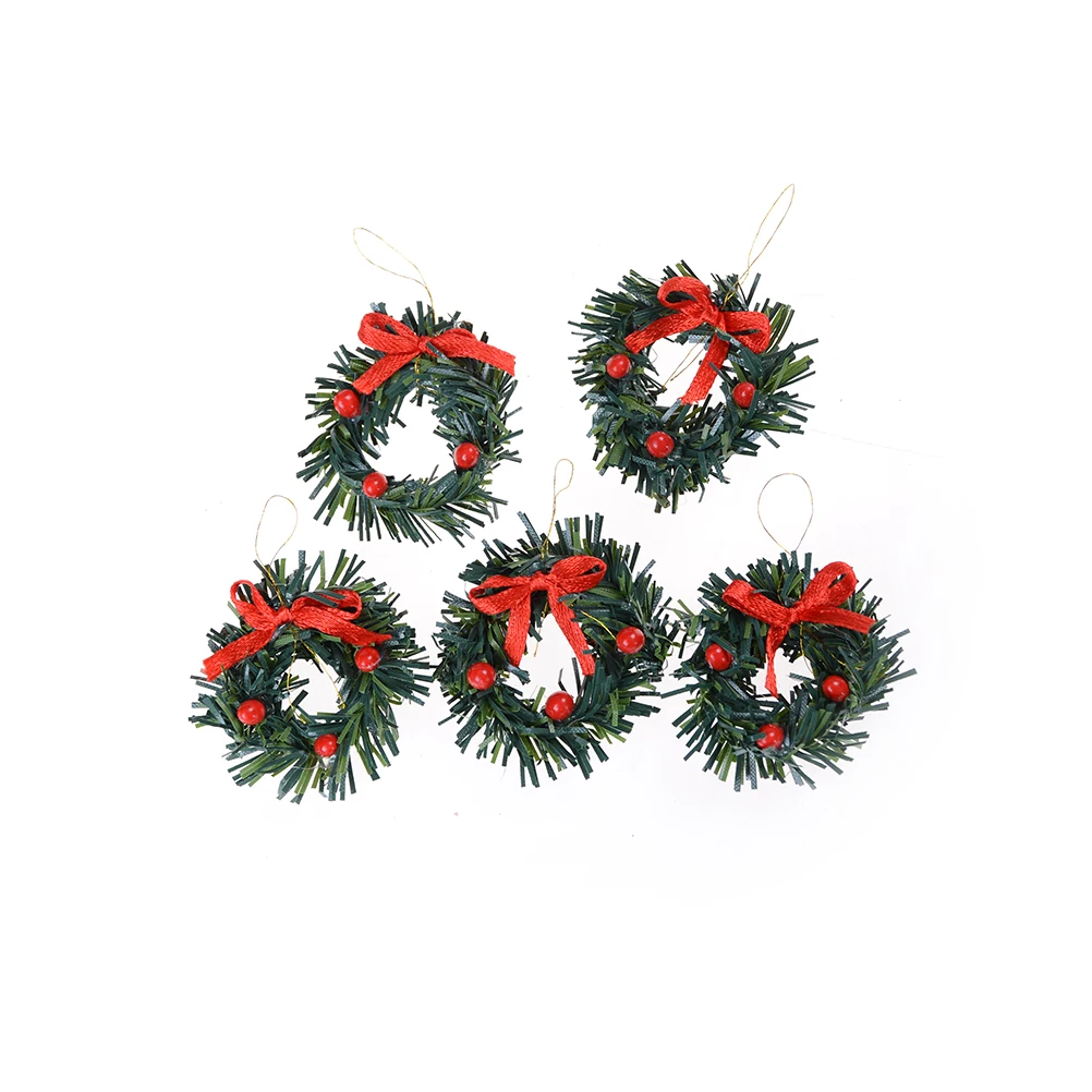 

1Pc Christmas Wreath Pine Red Bow-knot Ornament Plastic Xmas Tree Home Party Kid Girl Dollhouse Festival Decor Gift 4cm