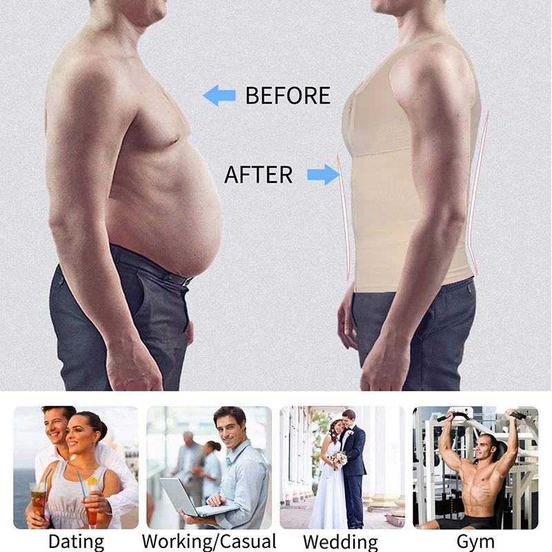 Для мужчин рубашка жилет для Похудения Body Shaper с застежкой молнией тонкие Тэнк Топ