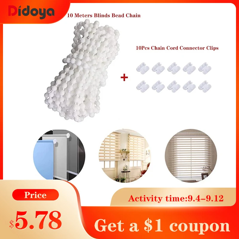 

10M Blinds Plastic Bead Chain # 10Pcs White Blinds Chain Curtain Chain Rope Connector Beads Curtain Accessories Set