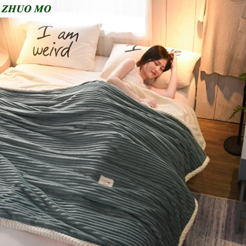 

ZHUO MO Stripe Lamb cashmere Weight blanket 200x230cm large size wedding bed sheets Soft quilt duvet cover blanket sheets cover
